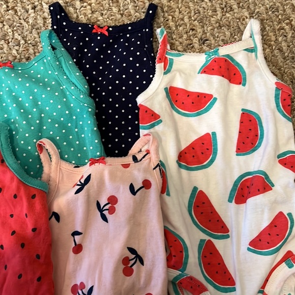 CARTERS 6M SET OF 5 SNAP CLOSURE TANKS - POLKA DOTS, CHERRIES, and WATERMELON - Picture 4 of 6